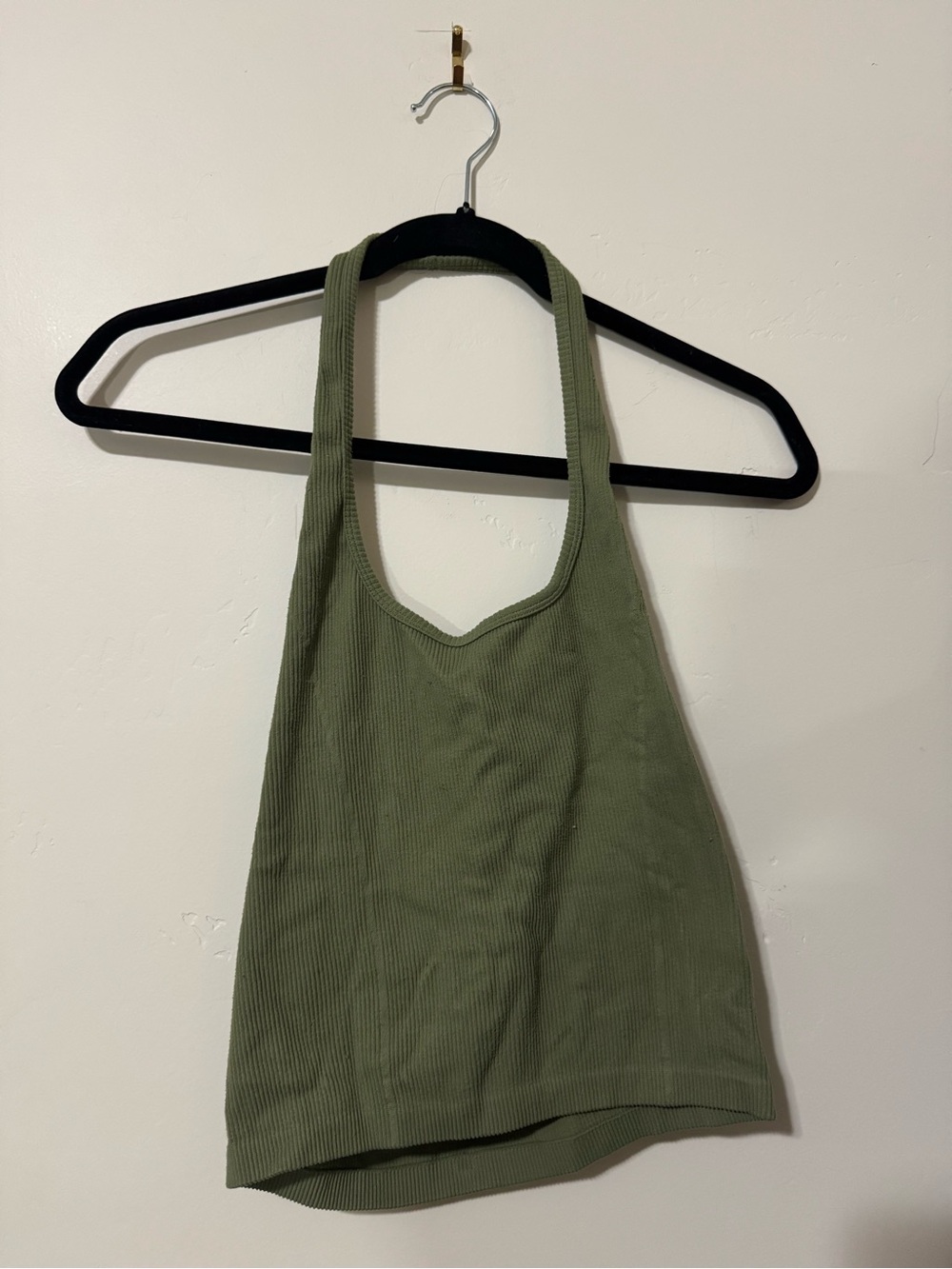 American Eagle Outfitters Olive Ribbed Halter Tank